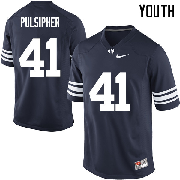 Youth #41 Adam Pulsipher BYU Cougars College Football Jerseys Sale-Navy